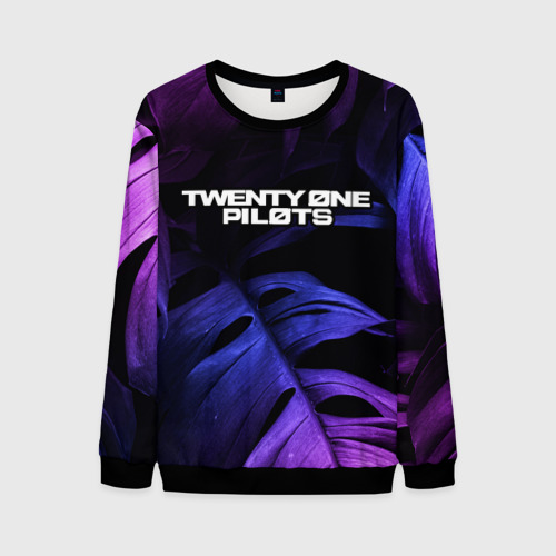 Мужской свитшот 3D Twenty One Pilots neon monstera, цвет черный