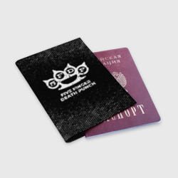 Обложка для паспорта матовая кожа Five Finger Death Punch с потертостями на темном фоне - фото 2