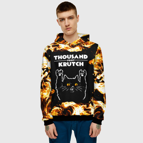 Мужская толстовка 3D Thousand Foot Krutch рок кот и огонь, цвет черный - фото 3