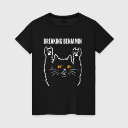 Женская футболка хлопок Breaking Benjamin rock cat