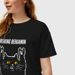 Женская футболка хлопок Oversize Breaking Benjamin rock cat - фото 2