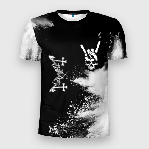 Мужская футболка 3D Slim Mayhem и рок символ на темном фоне, цвет 3D печать