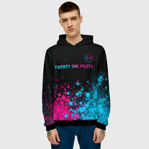 Мужская толстовка 3D Twenty One Pilots - neon gradient: символ сверху, цвет черный - фото 3