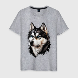 Мужская футболка хлопок Голубоглазая черно-белая собака Хаски