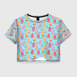 Женская футболка Crop-top 3D Разноцветные эскимо, паттерн