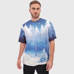 Мужская футболка oversize 3D Зимний спящий лес - фото 2