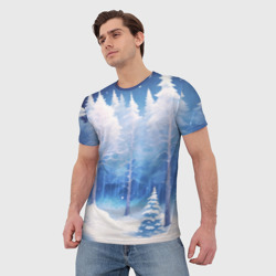 Мужская футболка 3D Зимний спящий лес - фото 2