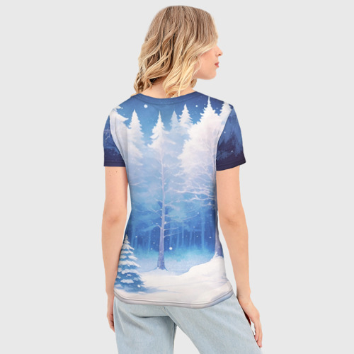 Женская футболка 3D Slim Зимний спящий лес, цвет 3D печать - фото 4