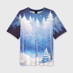 Женская футболка oversize 3D Зимний спящий лес