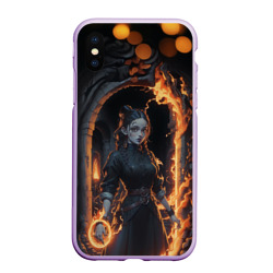 Чехол для iPhone XS Max матовый Готическая девушка с двумя косами огненная магия