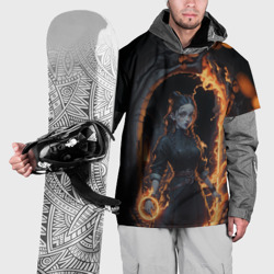 Накидка на куртку 3D Готическая девушка с двумя косами огненная магия