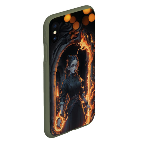 Чехол для iPhone XS Max матовый с принтом Готическая девушка с двумя косами огненная магия, вид сбоку #3