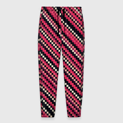 Мужские брюки 3D с принтом Полосы пиксели красный, вид спереди #2