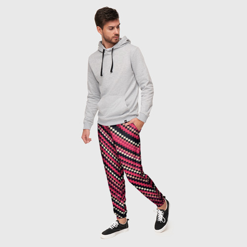 Мужские брюки 3D с принтом Полосы пиксели красный, фото на моделе #1