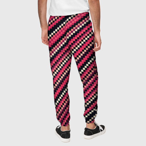 Мужские брюки 3D с принтом Полосы пиксели красный, вид сзади #2