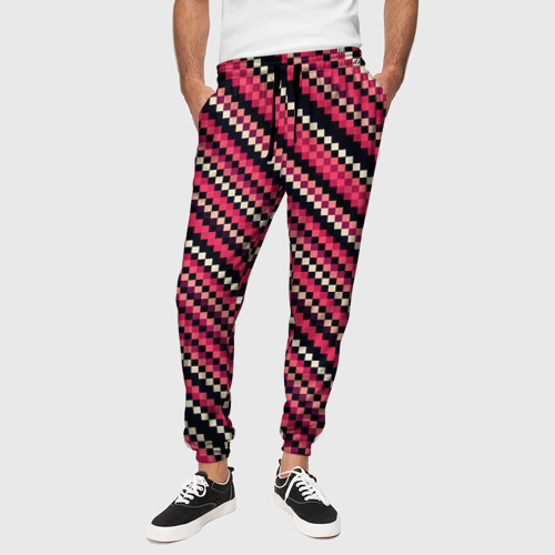 Мужские брюки 3D с принтом Полосы пиксели красный, вид сбоку #3