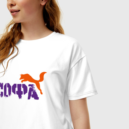 Женская футболка хлопок Oversize Софа и лиса, цвет белый - фото 3