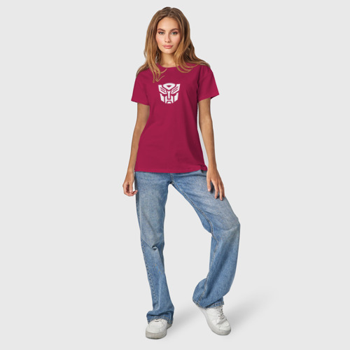 Светящаяся женская футболка Трансформеры: Лого автоботов, цвет маджента - фото 6
