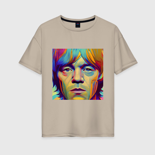 Женская футболка хлопок Oversize Brian Jones Digital Portret, цвет миндальный