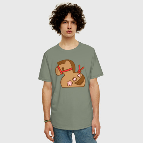 Мужская футболка хлопок Oversize с принтом Лошадка милая, фото на моделе #1