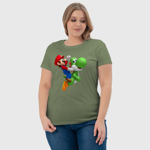 Женская футболка хлопок с принтом Марио вместе с Йоши, фото #4