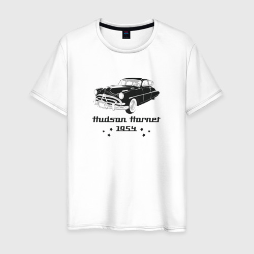 Мужская футболка хлопок с принтом Ретро автомобиль Хадсон Хорнет, вид спереди #2