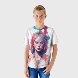 Детская футболка 3D Девушка акварельные краски - фото 2