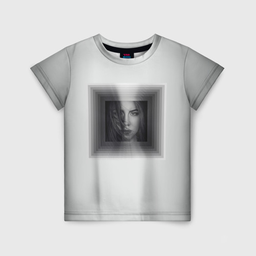 Детская футболка 3D с принтом Взгляд девушки с рамки, вид спереди #2