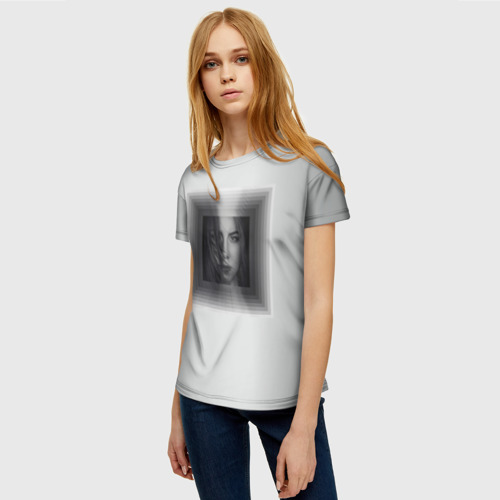 Женская футболка 3D Взгляд девушки с рамки, цвет 3D печать - фото 3