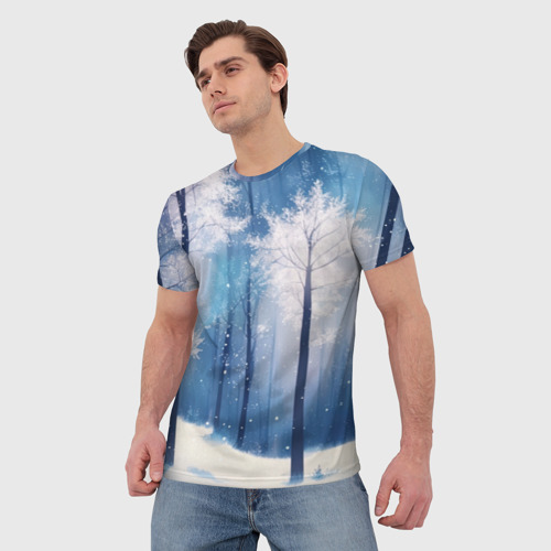 Мужская футболка 3D Снежный лес, цвет 3D печать - фото 3