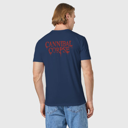 Футболка с принтом Cannibal Corpse - скелет для мужчины, вид на модели сзади №2. Цвет основы: темно-синий