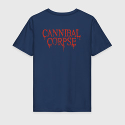 Футболка с принтом Cannibal Corpse - скелет для мужчины, вид сзади №1. Цвет основы: темно-синий