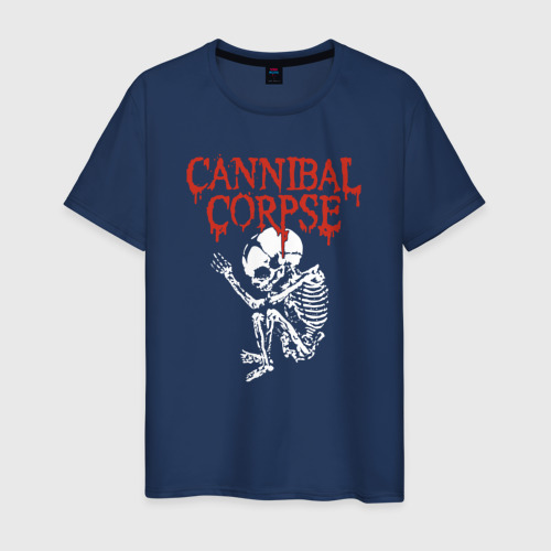 Мужская футболка из хлопка с принтом Cannibal Corpse - скелет, вид спереди №1