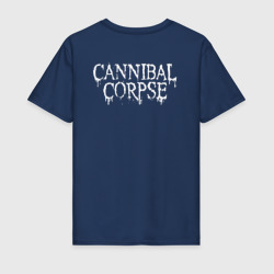 Футболка с принтом Cannibal Corpse - butchered at birth для женщины, вид сзади №1. Цвет основы: темно-синий