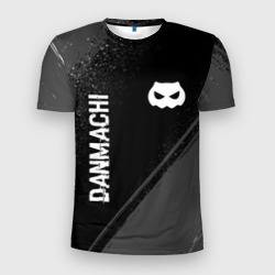 Мужская футболка 3D Slim DanMachi glitch на темном фоне: надпись, символ