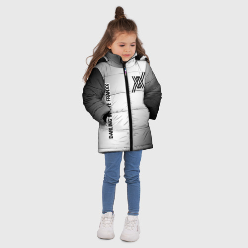 Зимняя куртка для девочек 3D с принтом Darling in the Franxx glitch на светлом фоне: надпись, символ, вид сбоку #3