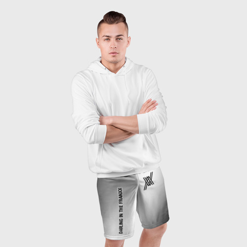 Мужские шорты спортивные с принтом Darling in the Franxx glitch на светлом фоне: надпись, символ, фото #4