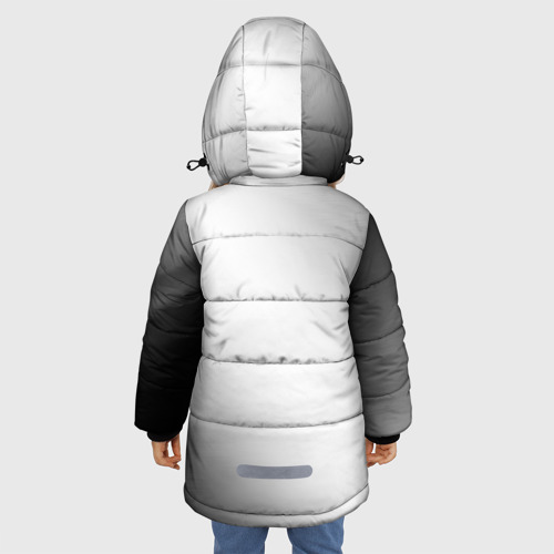 Зимняя куртка для девочек 3D с принтом Darling in the Franxx glitch на светлом фоне: надпись, символ, вид сзади #2