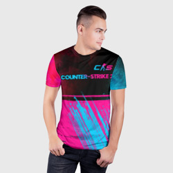 Мужская футболка 3D Slim Counter-Strike 2 - neon gradient: символ сверху - фото 2