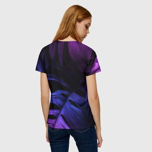 Женская футболка 3D с принтом HIM neon monstera, вид сзади #2