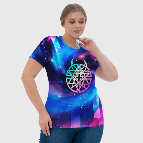 Женская футболка 3D Disturbed неоновый космос, цвет 3D печать - фото 6