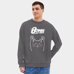 Мужской свитшот oversize без начеса хлопок David Bowie rock cat - фото 2