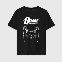 David Bowie rock cat – Женская футболка хлопок Oversize с принтом купить со скидкой в -16%