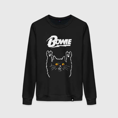 Женский свитшот хлопок David Bowie rock cat, цвет черный