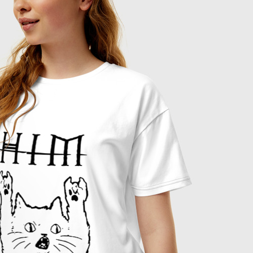 Женская футболка хлопок Oversize HIM - rock cat, цвет белый - фото 3