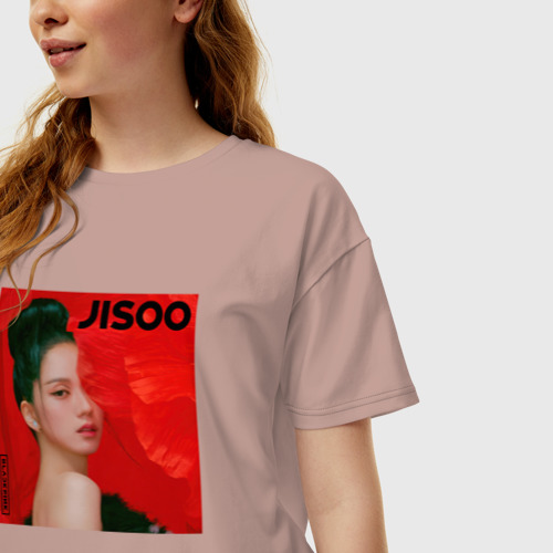 Женская футболка хлопок Oversize с принтом Blackpink Jisoo red, фото на моделе #1