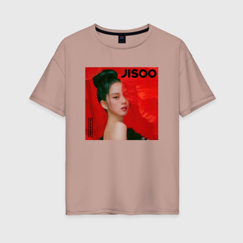 Женская футболка хлопок Oversize с принтом Blackpink Jisoo red, вид спереди #2