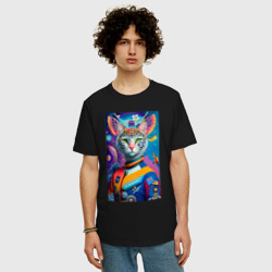 Мужская футболка хлопок Oversize A space cat from a similar planet - фото 2