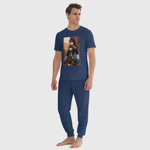Мужская пижама хлопок Девчонка в стиле стимпанк - нейросеть, цвет темно-синий - фото 5
