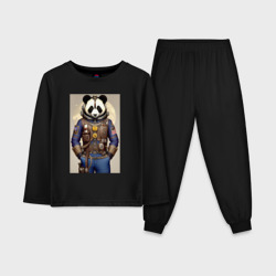 Детская пижама с лонгсливом хлопок Крутой панда - стимпанк - нейросеть